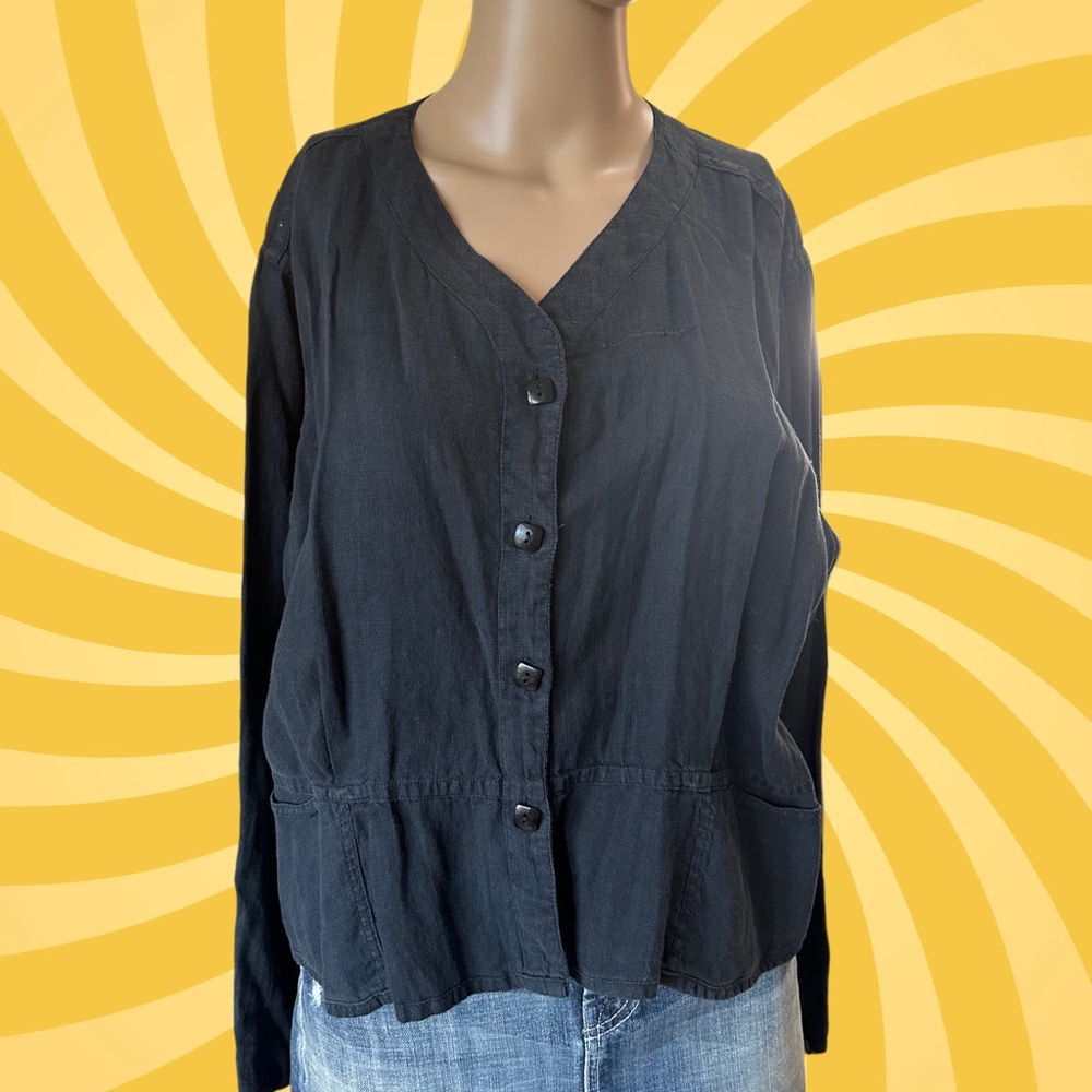 Flax By Jeanne Engelhart Top Women's Women's Sz M Black Buttons